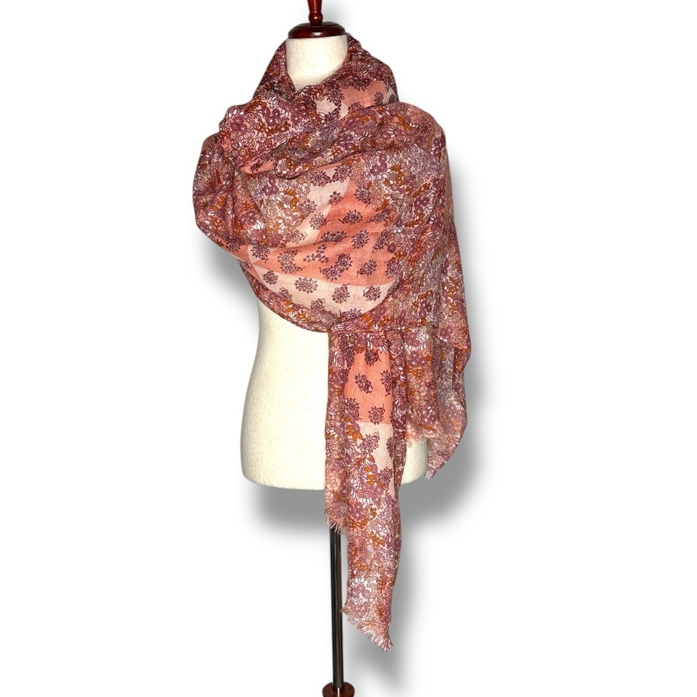 Unbranded Lightweight Mauve Floral Woven Fringed Shawl